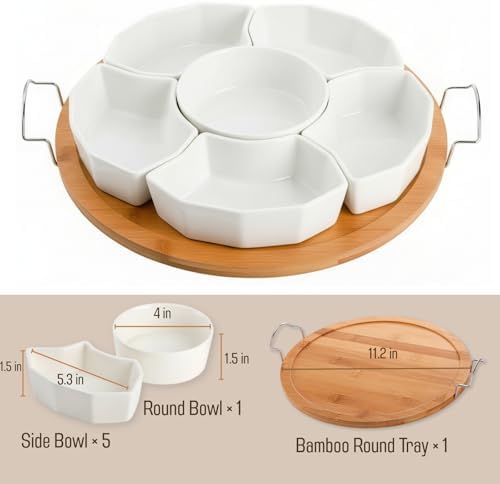 Chip and Dip Serving Set, 11'' Divided Serving Platters Tray for Party, 6-Compartment Removable Appetizer Snack, alternate