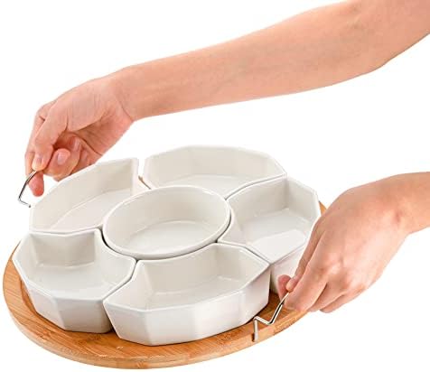 Chip and Dip Serving Set, 11'' Divided Serving Platters Tray for Party, 6-Compartment Removable Appetizer Snack, alternate