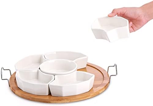 Chip and Dip Serving Set, 11'' Divided Serving Platters Tray for Party, 6-Compartment Removable Appetizer Snack, alternate