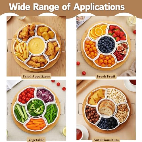 Chip and Dip Serving Set, 11'' Divided Serving Platters Tray for Party, 6-Compartment Removable Appetizer Snack, alternate