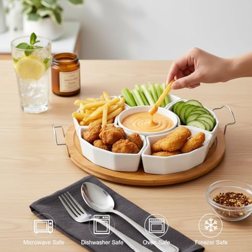 Chip and Dip Serving Set, 11'' Divided Serving Platters Tray for Party, 6-Compartment Removable Appetizer Snack, alternate