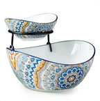 Chip and Dip Serving Set, 2 Tierd Serving Bowl Set in 2-tier oval bowl in Light-colored Boho