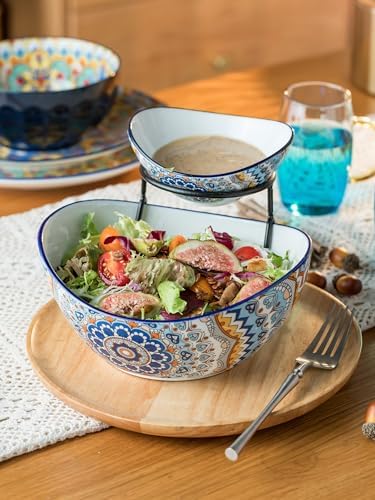 Chip and Dip Serving Set, 2 Tierd Serving Bowl Set in 2-tier oval bowl in Light-colored Boho, alternate view 2