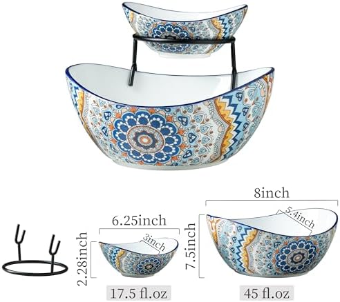 Chip and Dip Serving Set, 2 Tierd Serving Bowl Set in 2-tier oval bowl in Light-colored Boho, alternate view 3