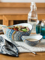 Chip and Dip Serving Set, 2 Tierd Serving Bowl Set in 2-tier oval bowl in Light-colored Boho, alternate view 4