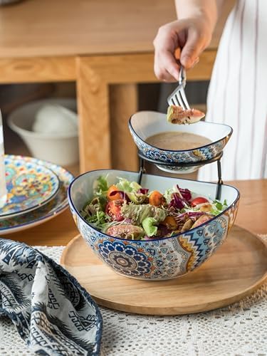Chip and Dip Serving Set, 2 Tierd Serving Bowl Set in 2-tier oval bowl in Light-colored Boho, alternate view 5