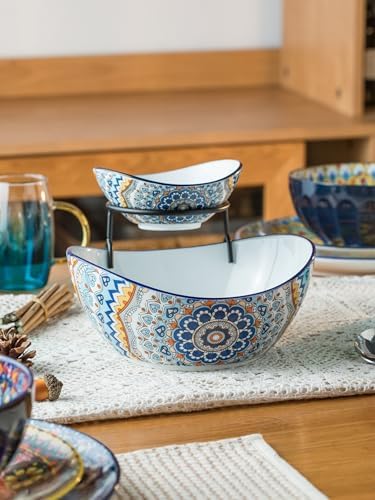 Chip and Dip Serving Set, 2 Tierd Serving Bowl Set in 2-tier oval bowl in Light-colored Boho, alternate view 7