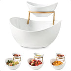 Chip and Dip Serving Set 2 Tiered Chip Dip Bowls with Metal Rack in 2 - Tier Oval Bowl Set in Gold