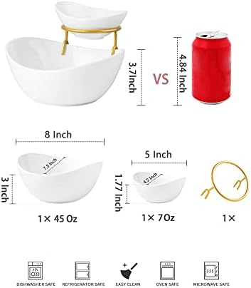 Chip and Dip Serving Set 2 Tiered Chip Dip Bowls with Metal Rack in 2 - Tier Oval Bowl Set in Gold, alternate view 3