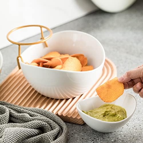 Chip and Dip Serving Set 2 Tiered Chip Dip Bowls with Metal Rack in 2 - Tier Oval Bowl Set in Gold, alternate view 6