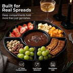 Chip and Dip Serving Set Divided Serving Platter Appetizers and Cheeses Serving Tray Black Compartment Dishes, alternate view