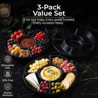 Chip and Dip Serving Set Divided Serving Platter Appetizers and Cheeses Serving Tray Black Compartment Dishes, alternate view