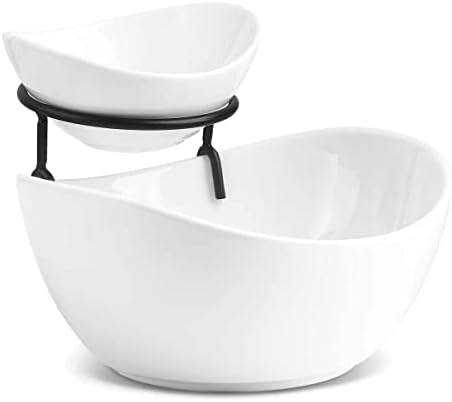 Chip and Dip Serving Set, Tiered Serving Bowl Chip Bowls for Party in 2-tier oval bowl in Black