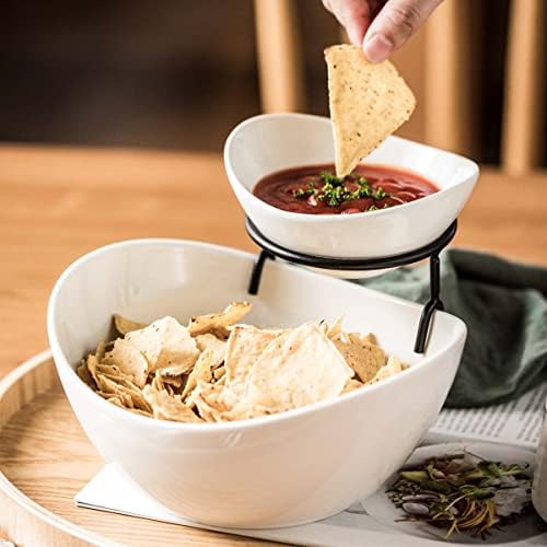Chip and Dip Serving Set, Tiered Serving Bowl Chip Bowls for Party in 2-tier oval bowl in Black, alternate view 2