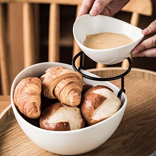 Chip and Dip Serving Set, Tiered Serving Bowl Chip Bowls for Party in 2-tier oval bowl in Black, alternate view 6