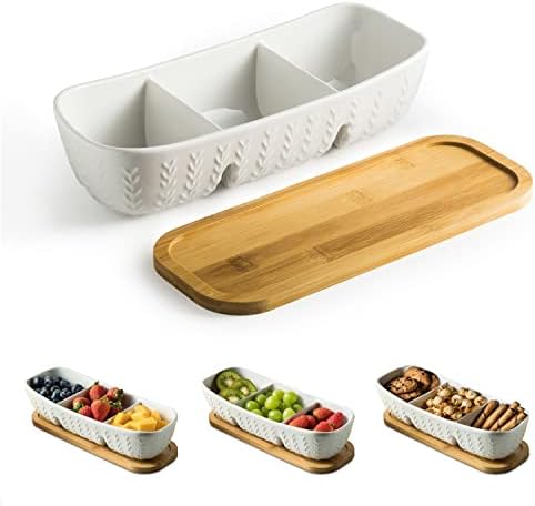 Chip and Dip Set Bowl with Divided Serving Tray, Hosting Essentials in Large-11 inches in White
