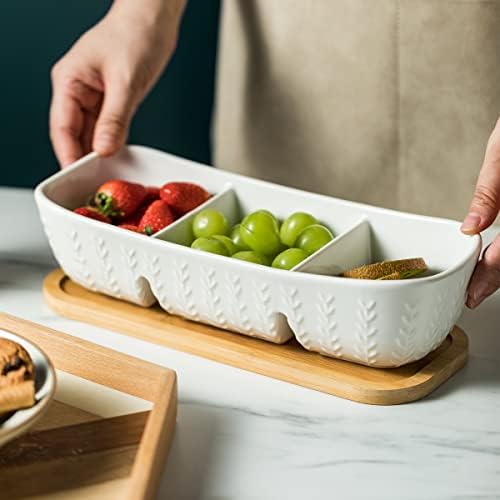 Chip and Dip Set Bowl with Divided Serving Tray, Hosting Essentials in Large-11 inches in White, alternate view 2
