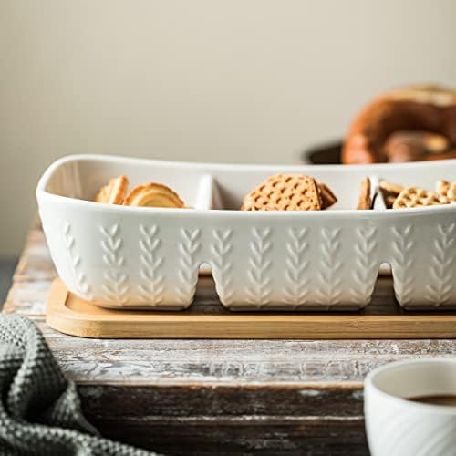 Chip and Dip Set Bowl with Divided Serving Tray, Hosting Essentials in Large-11 inches in White, alternate view 4