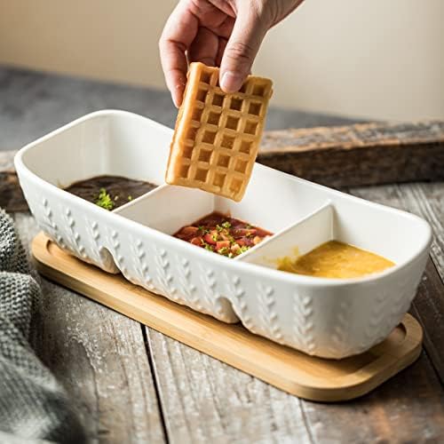 Chip and Dip Set Bowl with Divided Serving Tray, Hosting Essentials in Large-11 inches in White, alternate view 5