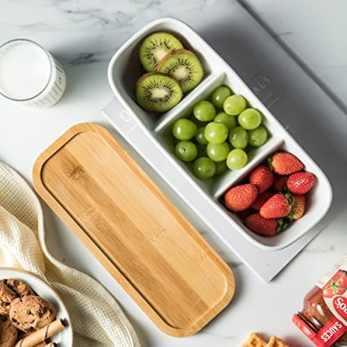 Chip and Dip Set Bowl with Divided Serving Tray, Hosting Essentials in Large-11 inches in White, alternate view 6