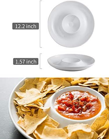 Chip & Dip Serving Set of 1, Porcelain Divided Serving Tray,12-inch in 12 inch - White (Set of 1) in White, alternate view 3
