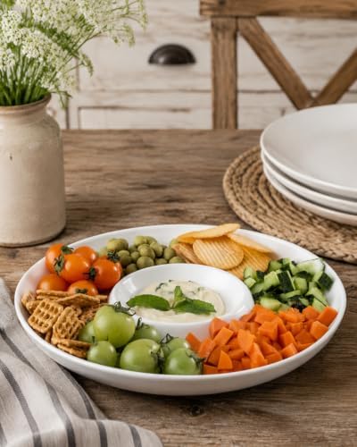 Chip & Dip Serving Set of 1, Porcelain Divided Serving Tray,12-inch in 12 inch - White (Set of 1) in White, alternate view 6