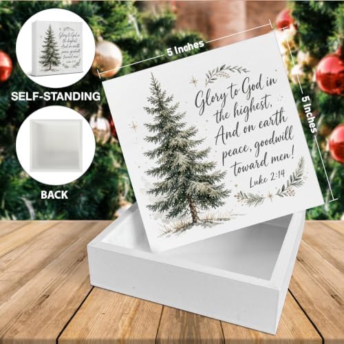 Christian Christmas Decor, Christmas Tree Bible Verse Wooden Sign, alternate view 2