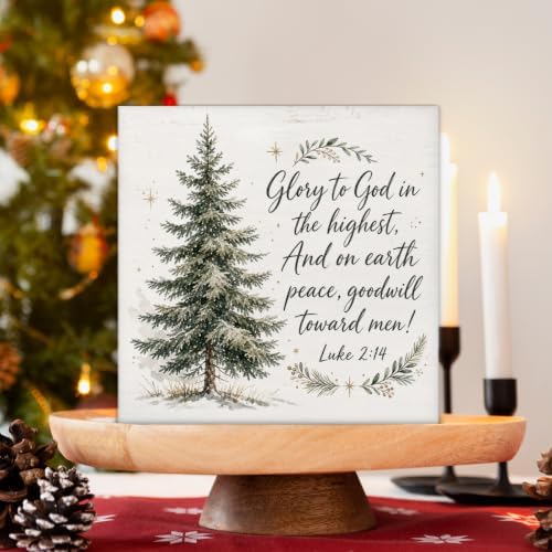Christian Christmas Decor, Christmas Tree Bible Verse Wooden Sign, alternate view 3