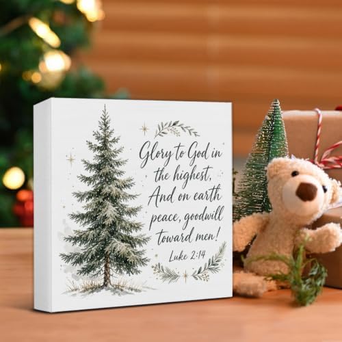Christian Christmas Decor, Christmas Tree Bible Verse Wooden Sign, alternate view 5