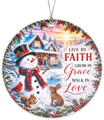 Christian Christmas Ornaments 2026, Inspirational Snowman Ornament with Live by Faith Grow in Grace Walk in Love