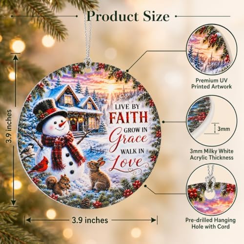 Christian Christmas Ornaments 2026, Inspirational Snowman Ornament with Live by Faith Grow in Grace Walk in Love, alternate