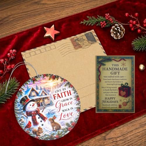 Christian Christmas Ornaments 2026, Inspirational Snowman Ornament with Live by Faith Grow in Grace Walk in Love, alternate