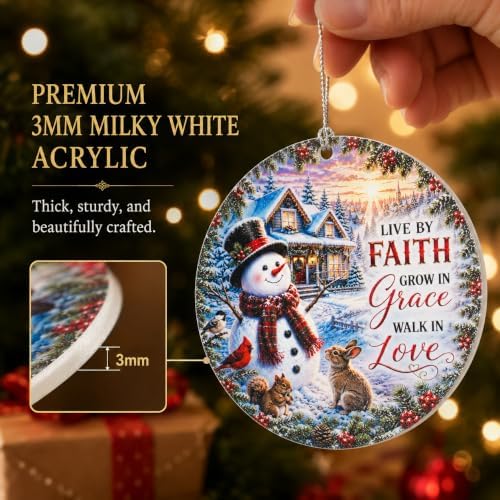 Christian Christmas Ornaments 2026, Inspirational Snowman Ornament with Live by Faith Grow in Grace Walk in Love, alternate