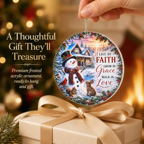 Christian Christmas Ornaments 2026, Inspirational Snowman Ornament with Live by Faith Grow in Grace Walk in Love, alternate