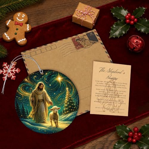 Christian Ornaments 2026 for Christmas Tree Decorations, Jesus with Lamb Good Shepherd Religious Design, Unique, alternate