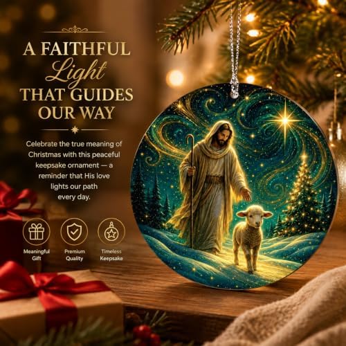 Christian Ornaments 2026 for Christmas Tree Decorations, Jesus with Lamb Good Shepherd Religious Design, Unique, alternate