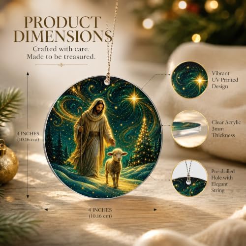 Christian Ornaments 2026 for Christmas Tree Decorations, Jesus with Lamb Good Shepherd Religious Design, Unique, alternate
