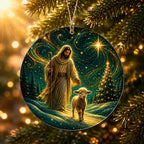 Christian Ornaments 2026 for Christmas Tree Decorations, Jesus with Lamb Good Shepherd Religious Design, Unique, alternate