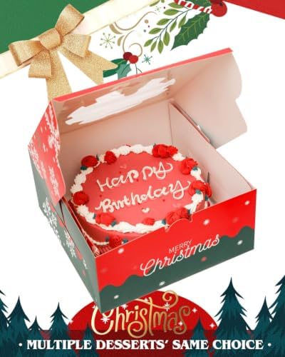 Christmas 10x10x5 inch Cake Box with Window Bakery Box 4pcs Pastry Box for Christmas's Day in 10x10x5 Inch in, alternate view