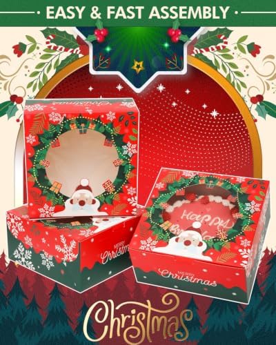 Christmas 10x10x5 inch Cake Box with Window Bakery Box 4pcs Pastry Box for Christmas's Day in 10x10x5 Inch in, alternate view