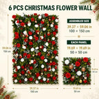 Christmas Backdrop Wall Decor, 6 Interlocking 19.69 x 19.69 Inch Floral Panels with Red and White Roses, Bells, alternate