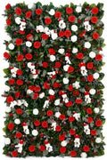 Christmas Backdrop Wall Decor, 6 Interlocking 19.69 x 19.69 Inch Floral Panels with Red and White Roses, Teddy