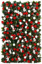 Christmas Backdrop Wall Decor, 6 Interlocking 19.69 x 19.69 Inch Floral Panels with Red and White Roses, Teddy