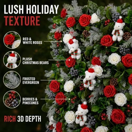 Christmas Backdrop Wall Decor, 6 Interlocking 19.69 x 19.69 Inch Floral Panels with Red and White Roses, Teddy, alternate