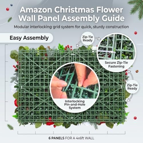 Christmas Backdrop Wall Decor, 6 Interlocking 19.69 x 19.69 Inch Floral Panels with Red and White Roses, Teddy, alternate