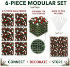 Christmas Backdrop Wall Decor, 6 Interlocking 19.69 x 19.69 Inch Floral Panels with Red and White Roses, Teddy, alternate