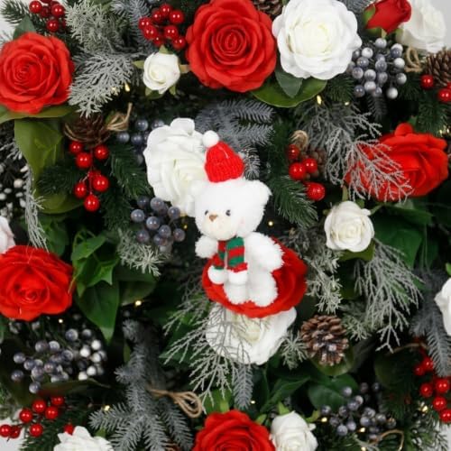 Christmas Backdrop Wall Decor, 6 Interlocking 19.69 x 19.69 Inch Floral Panels with Red and White Roses, Teddy, alternate
