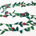 Christmas Banner Garlands 2 Pcs, with Handcrafted Paper Leaves and Decorative Red Berries, Paper Greenery