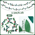 Christmas Banner Garlands 2 Pcs, with Handcrafted Paper Leaves and Decorative Red Berries, Paper Greenery, alternate view 3