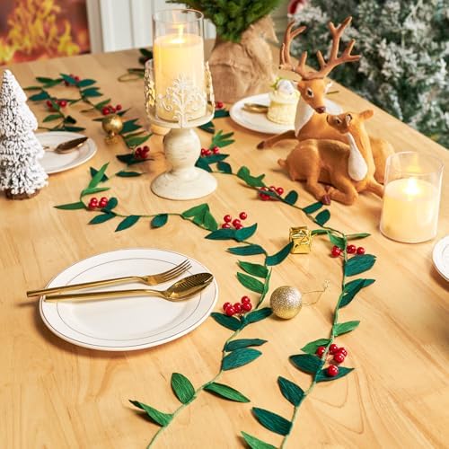 Christmas Banner Garlands 2 Pcs, with Handcrafted Paper Leaves and Decorative Red Berries, Paper Greenery, alternate view 6